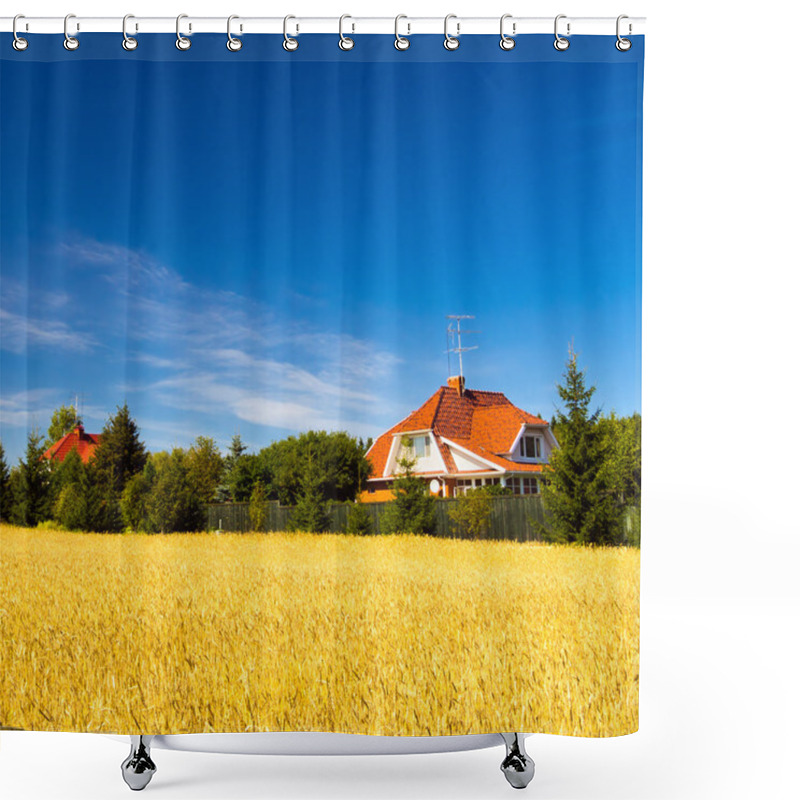 Personality  Summer Landscape With Wheat Field Shower Curtains