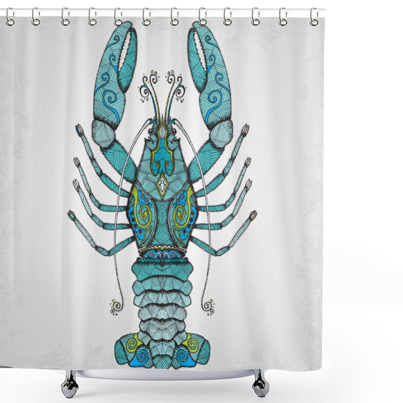 Personality  Lobster. Hand Drawn Isolated Illustration. Shower Curtains