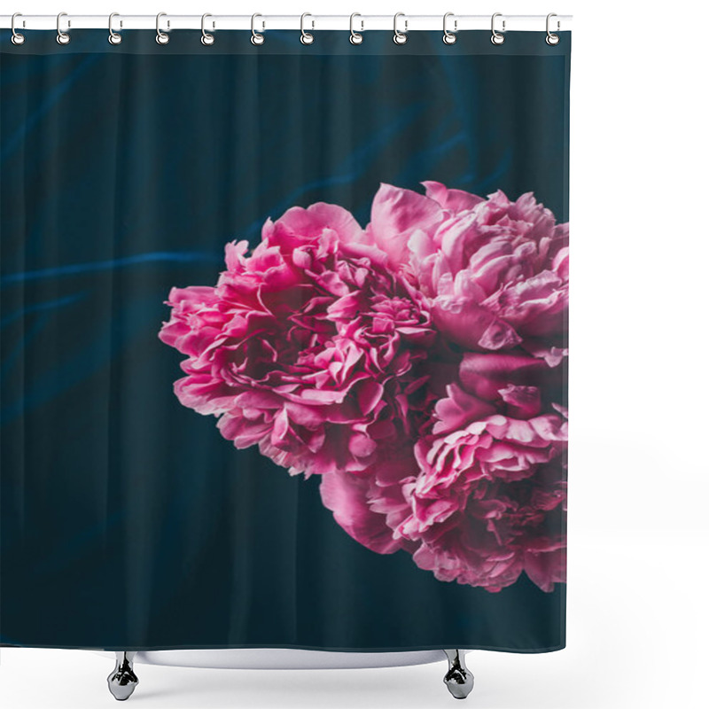 Personality  Top View Of Pink Peony Flowers On Dark Cloth Shower Curtains