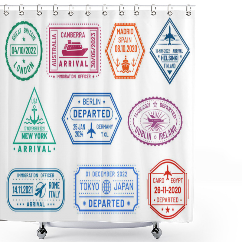 Personality  Passport Visa Stamps Set, Arrival And Departure Shower Curtains