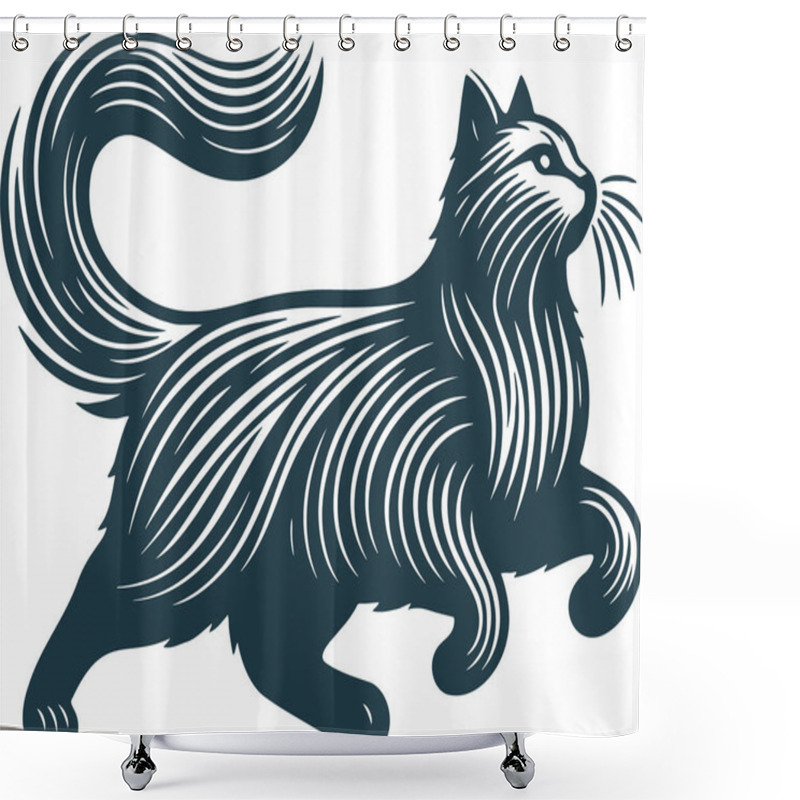 Personality  Stylized Illustration Of A Majestic Long-Haired Cat In Graphic Art Style Shower Curtains