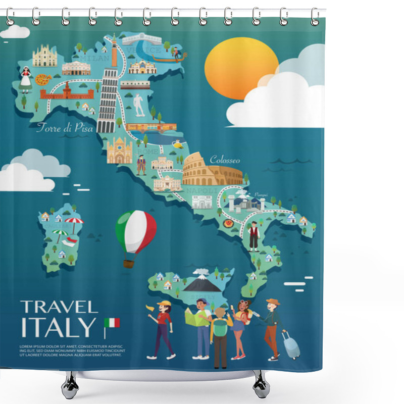 Personality  Map Of Italy Attractions Vector And Illustration. Shower Curtains