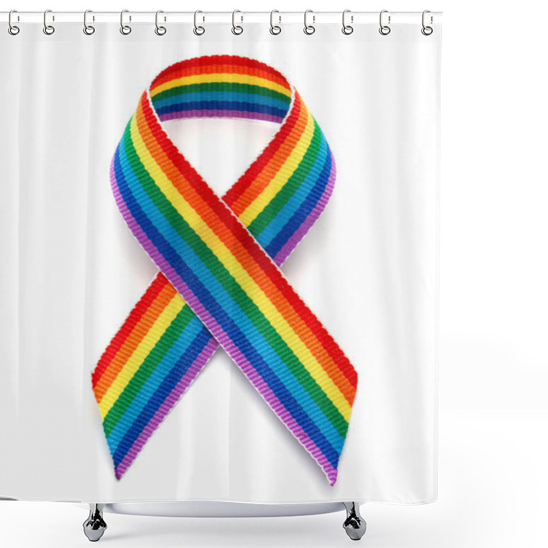 Personality  LGBT Rainbow Ribbon Pride Tape Symbol. Stop Homophobia. Isolated On A White Background Shower Curtains