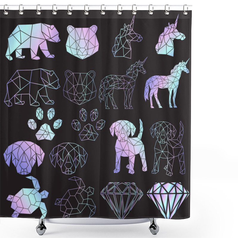 Personality  Vector Abstract Polygonal Geometric Bear, Unicorn Shower Curtains