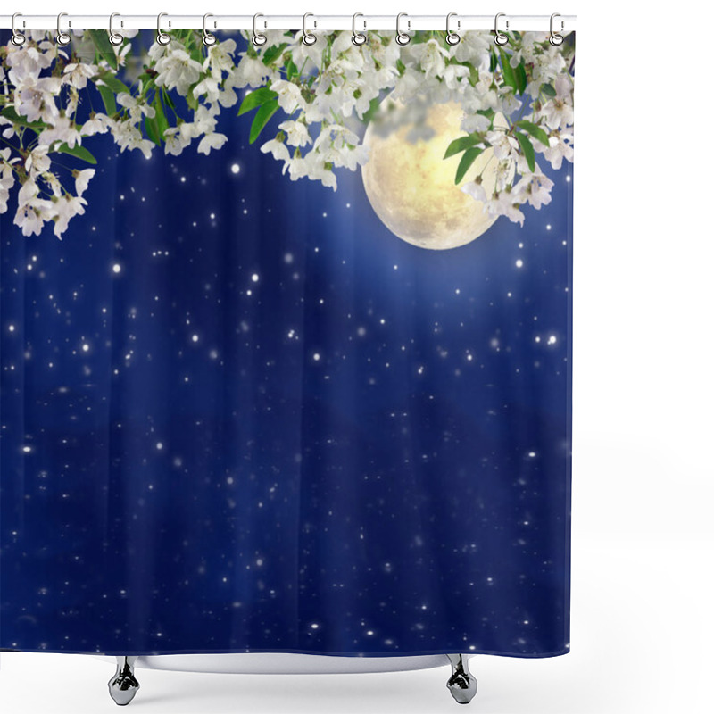 Personality  Cherry Blossoms In The Moonlight. Spring Night. Mystic. Full Moo Shower Curtains