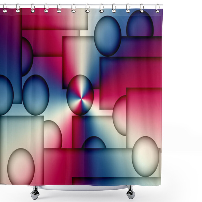 Personality  A Minimalist Modern Art Design Of Circles And Rectangles In Red And Blue Shower Curtains