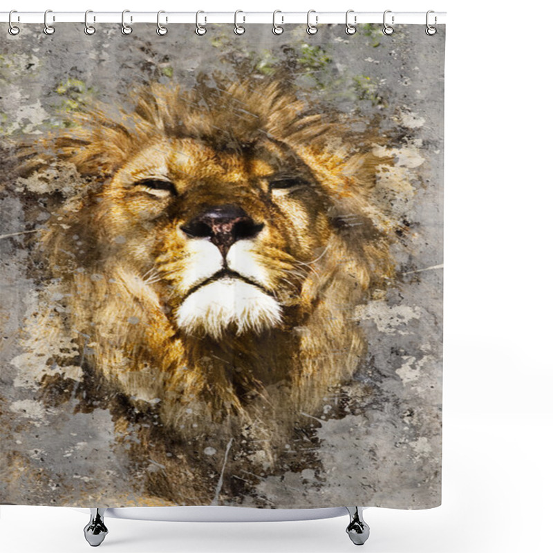 Personality  Artistic Portrait With Textured Background, Lion Head Shower Curtains