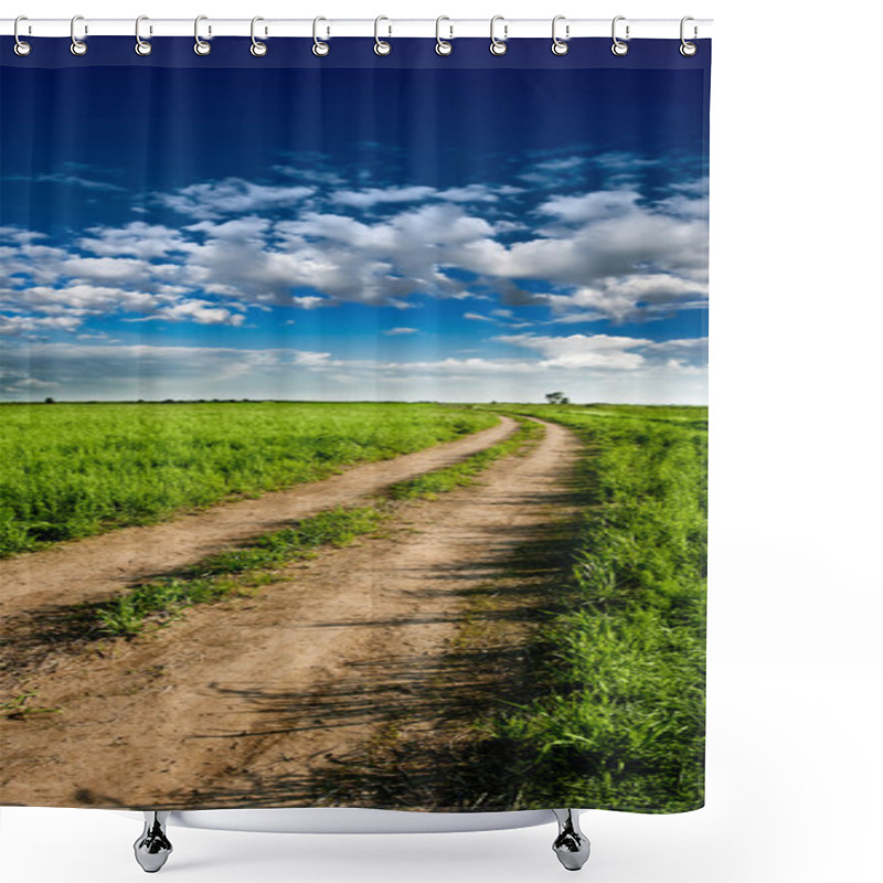 Personality  Vertical Panorama Of Country Road Shower Curtains