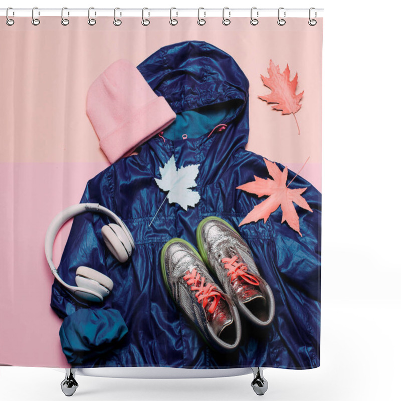 Personality  Cloak, Keds And Headphones Hi Rain Season. Urban Street Fashion. Shower Curtains