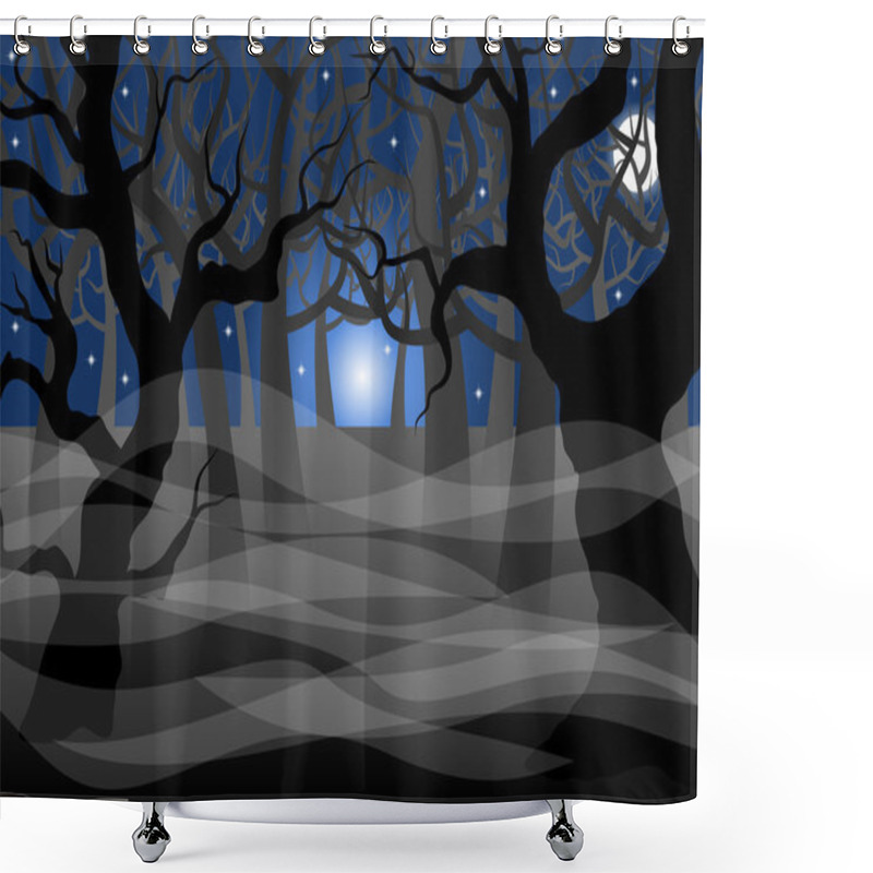 Personality  Dark Ghostly Forest And Full Moon  Shower Curtains