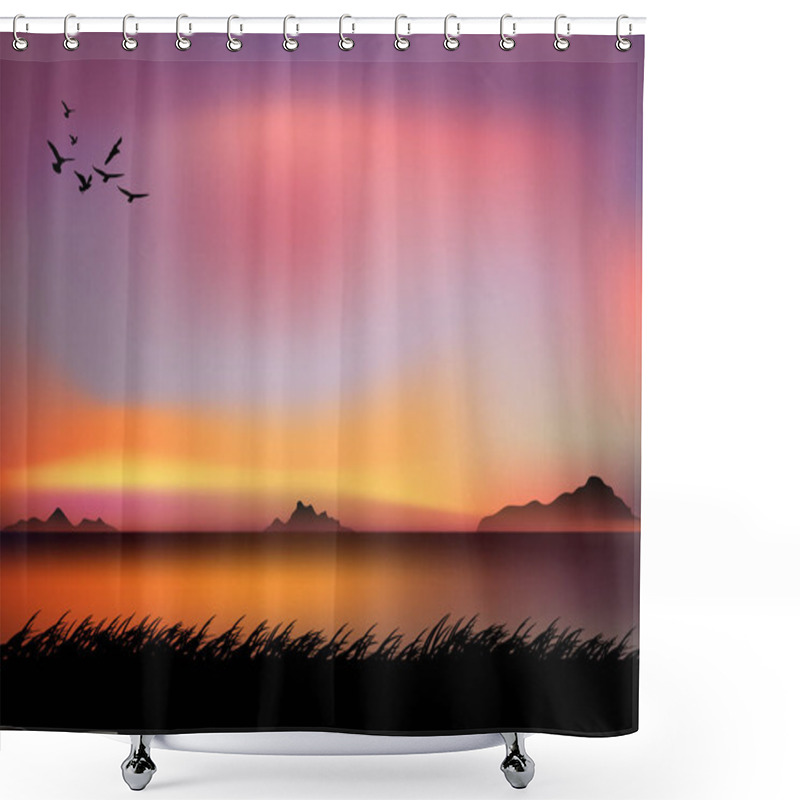 Personality  Graphics Drawing Landscape View Outdoor Nature And Twilight Silhouette With Grass On The Ground For Wallpaper Background Vector Illustration  Shower Curtains