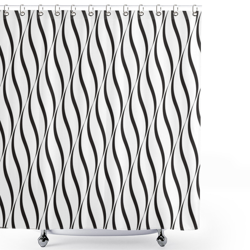 Personality  Vertical Waves, Black And White Optical Illusion, Vector Seamles Shower Curtains