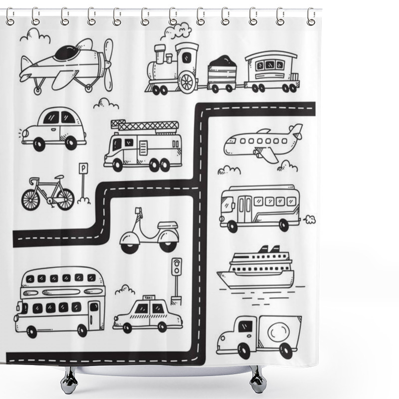 Personality  Set Of Vehicles Doodles Isolated On White Background Shower Curtains