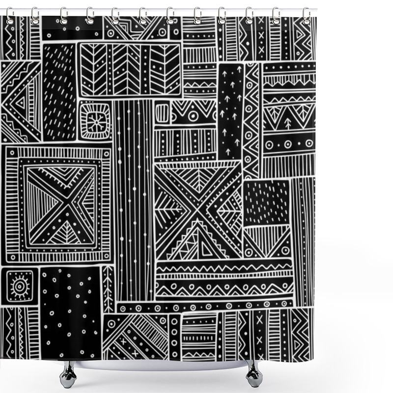 Personality  Tribal Seamless Pattern In Boho Style With Ethnic African Ornaments. Can Be Printed And Used As Wrapping Paper, Wallpaper, Textile, Fabric, Etc. Shower Curtains