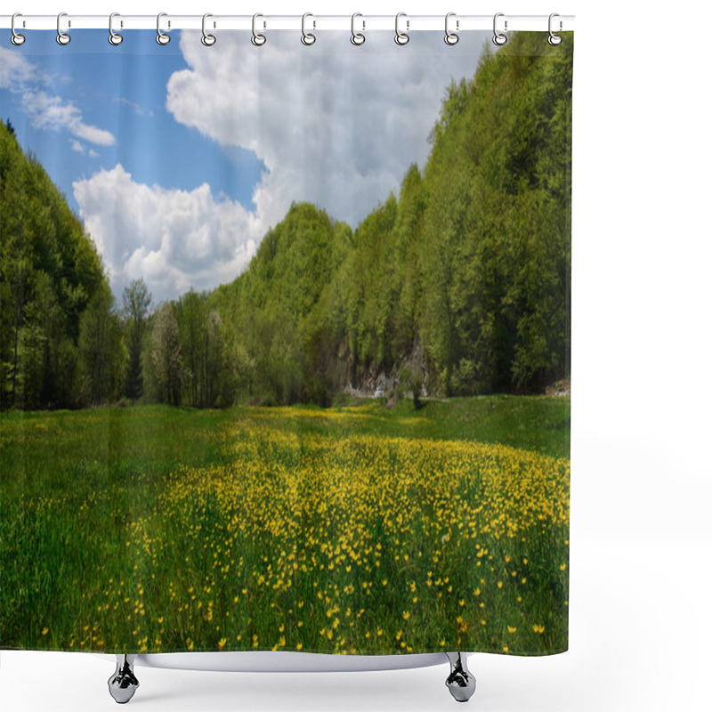 Personality  Montenegro. Flowering Field In The Mountains. Shower Curtains