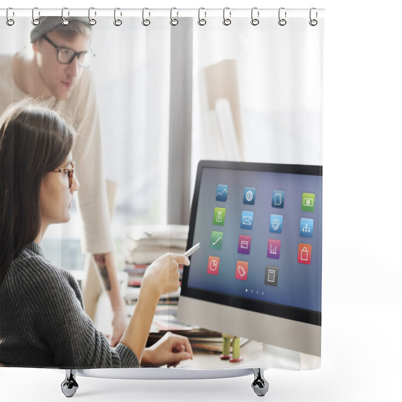 Personality  Woman Showing On Monitor With Programs Shower Curtains