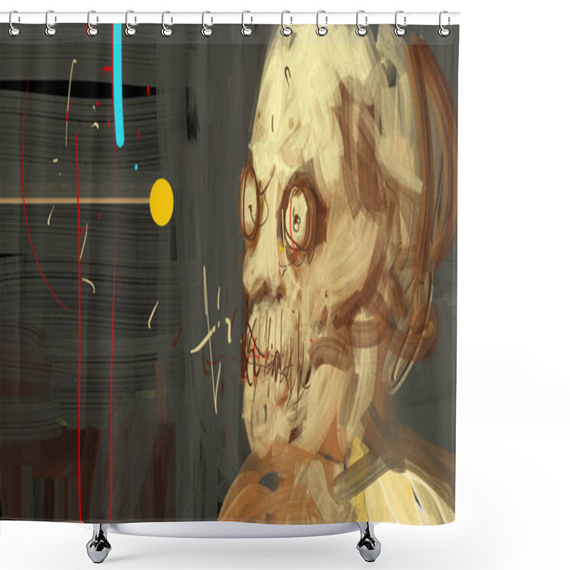 Personality  Digital Traditional Modern Painting Of A Horror Human Face Expression  Illustration Shower Curtains