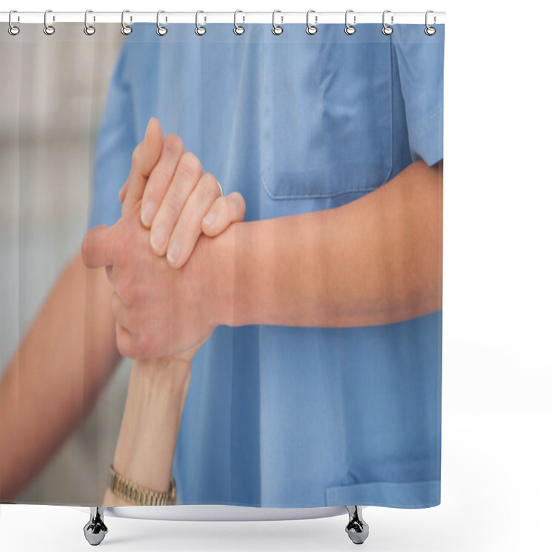 Personality  Nurse Holding Hands Of The Elderly Lady Shower Curtains