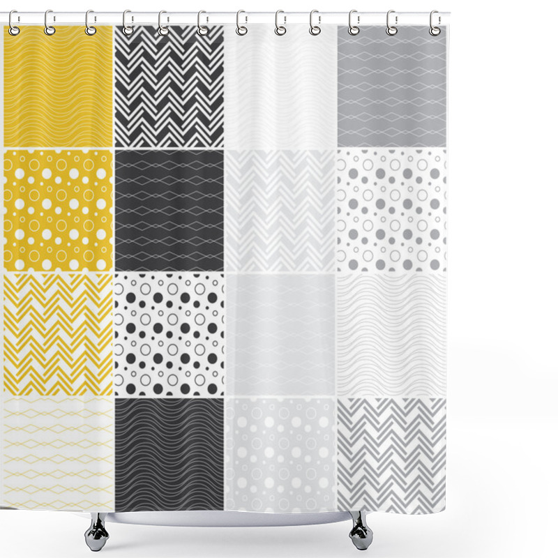 Personality  Geometric Seamless Patterns: Waves, Circles, Dots, Lines Shower Curtains