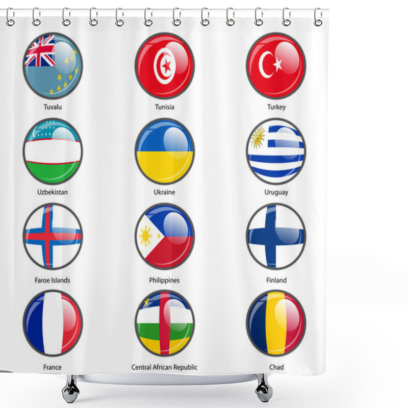 Personality  Set Circle Icon  Flags Of World Sovereign States. Vector Illustr Shower Curtains