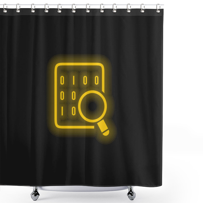 Personality  Binary Codes On Data Sheet With Magnifying Lens Yellow Glowing Neon Icon Shower Curtains