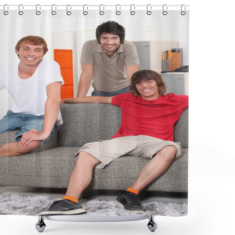 Personality  Housemates Relaxing Together In Their Sitting Room Shower Curtains