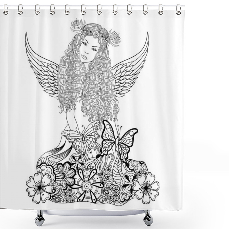 Personality  Forest Fairy With Wings And Wreath On The Head, Young Beautiful Shower Curtains