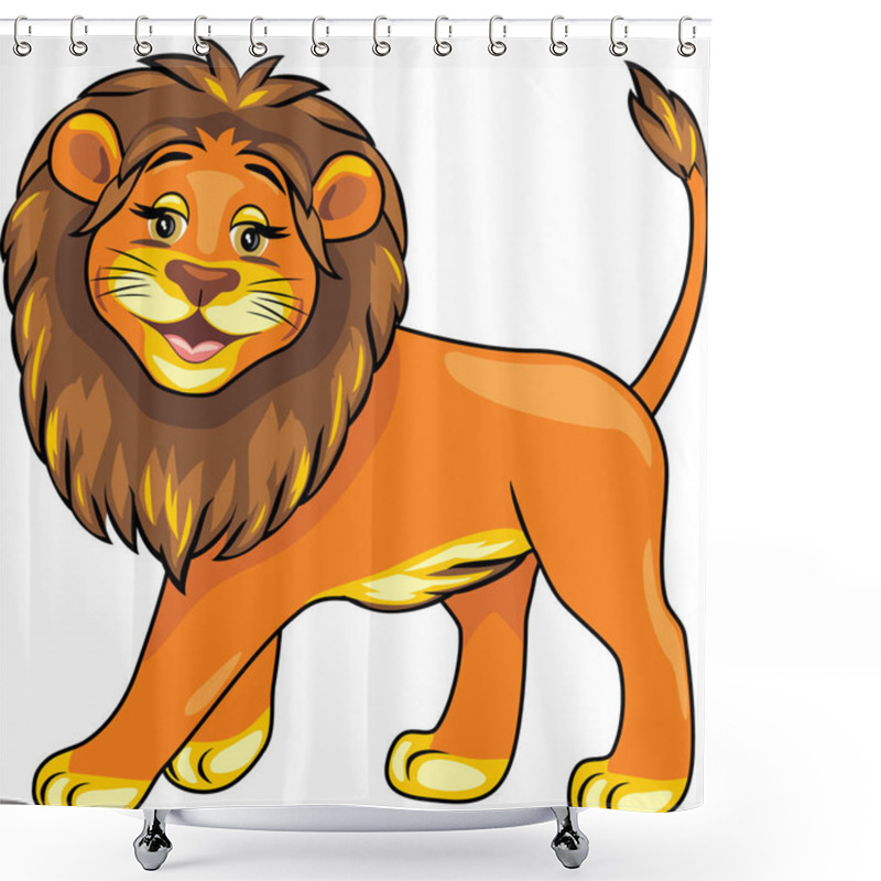 Personality  Cartoon Smiling Lion Isolated On White Shower Curtains