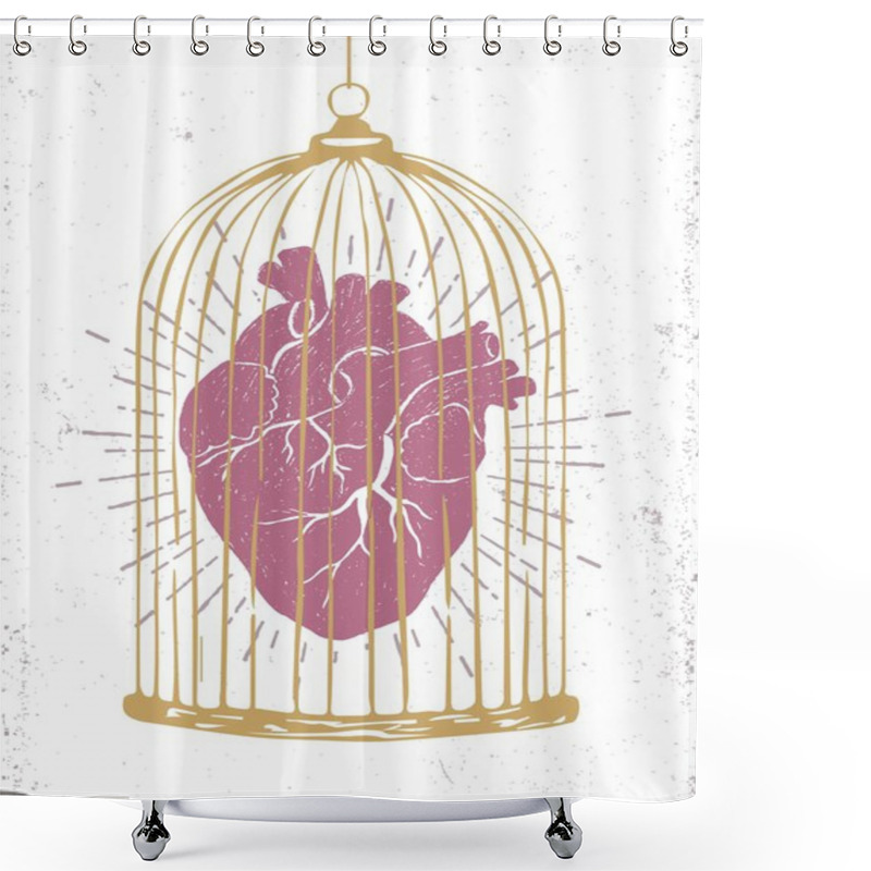 Personality  Romantic Poster With A Human Heart In A Cage. Shower Curtains