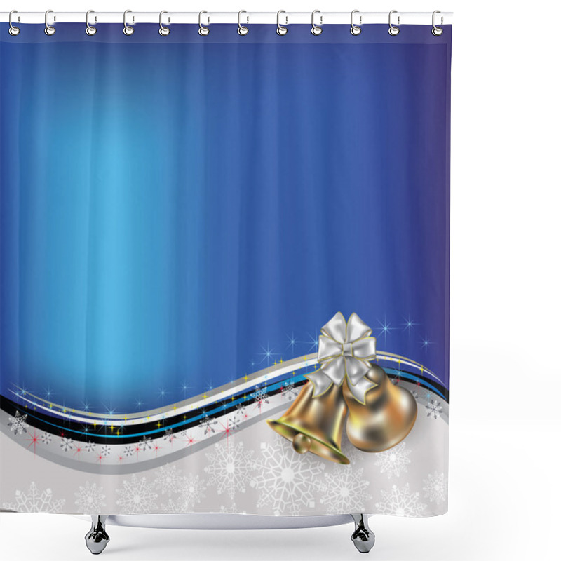 Personality  Christmas Blue Greeting With Bells And Bow Shower Curtains