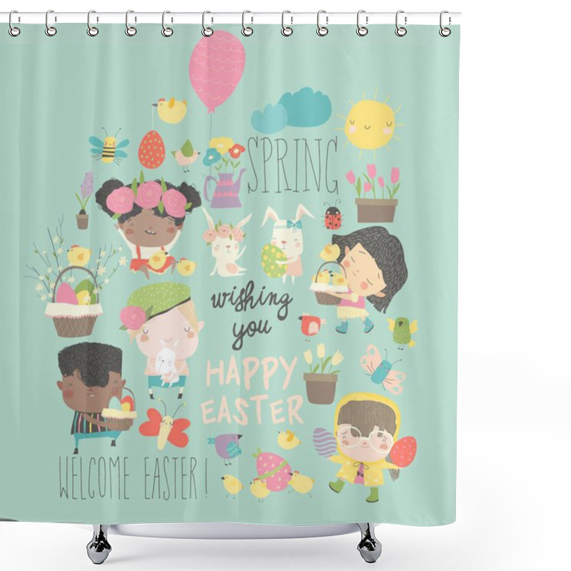 Personality  Cute Little Children With Easter Theme. Happy Easter Shower Curtains