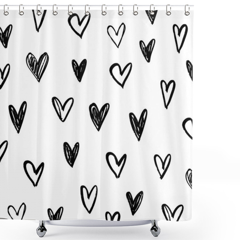 Personality  Brush Hand Drawn Monochrome Hearts Pattern. Valentine's Day Theme, Design Elements Set Shower Curtains