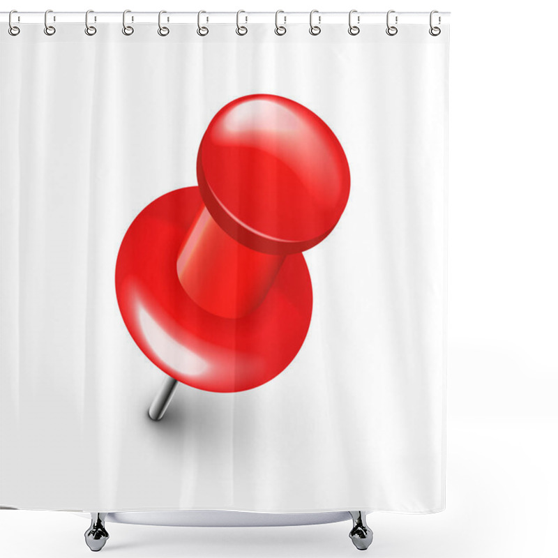 Personality  Realistic Red Push Pin. Board Tack Isolated On White Background. Plastic Pushpin With Needle. Vector Illustration. Shower Curtains