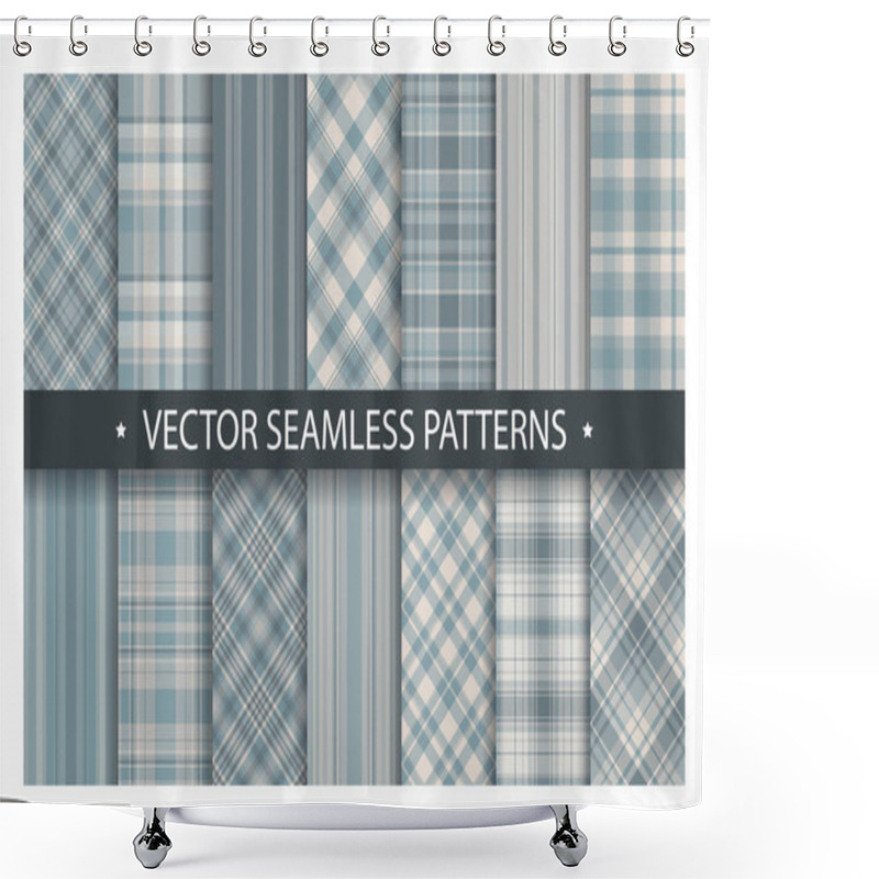 Personality  Tartan Set Pattern Seamless Plaid Vector. Geometric Background F Shower Curtains