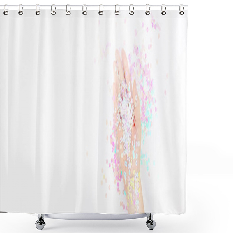 Personality  Pearl Pastel Confetti Sparkles With Woman Hand Shower Curtains