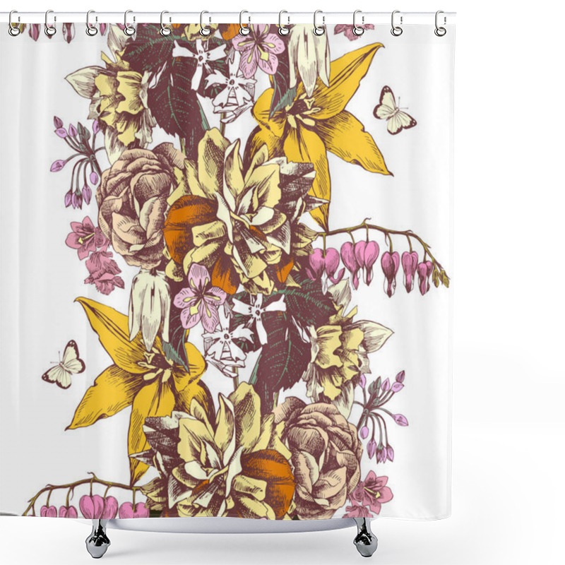 Personality  Seamless Border With Hand Drawn Flowers Shower Curtains