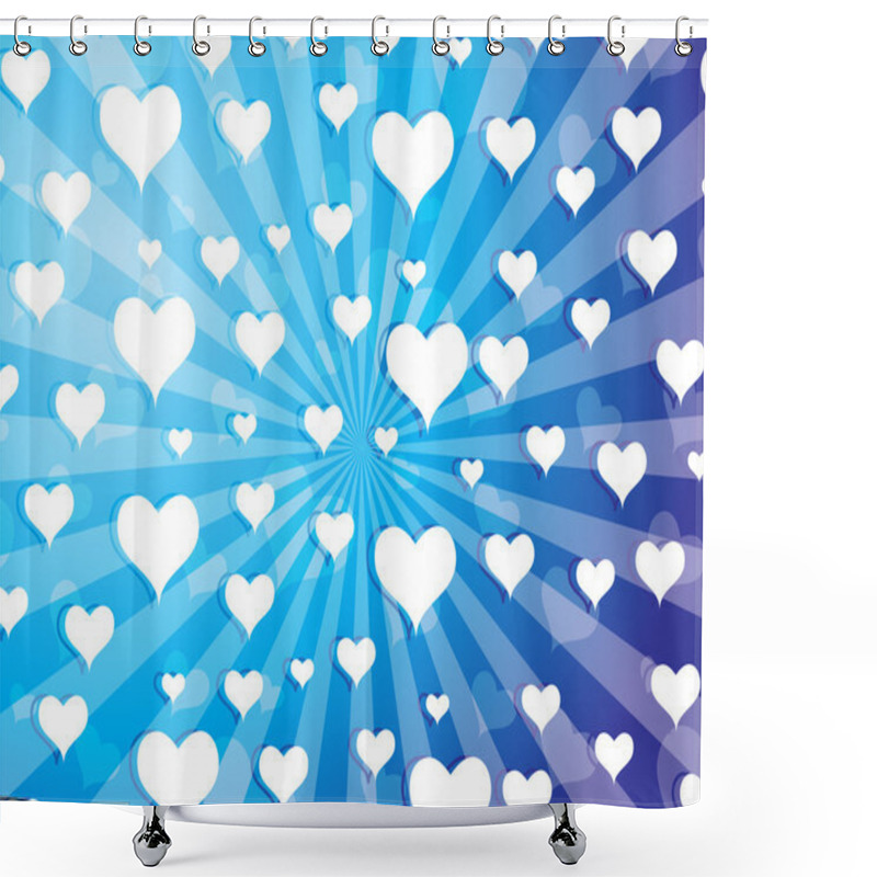 Personality  Flying Hearts On Blue Background Shower Curtains