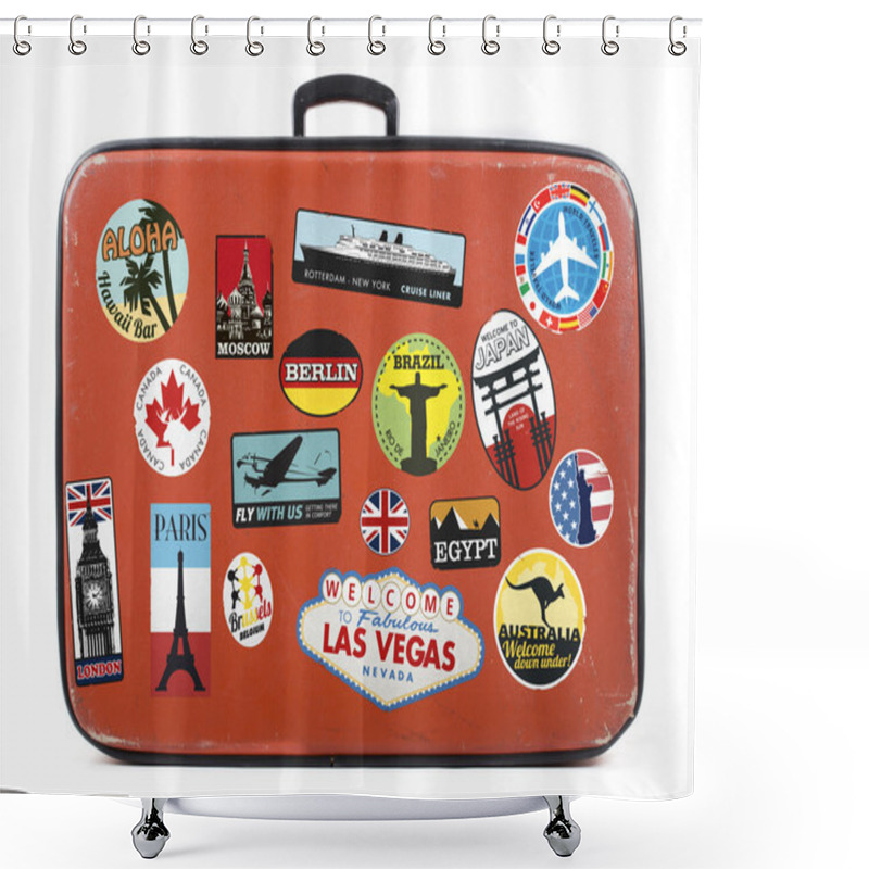 Personality  Old Suitcase With Stickers Shower Curtains