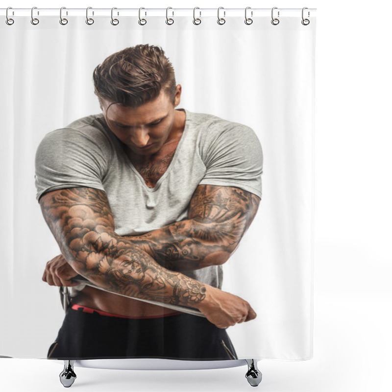 Personality  Muscular Guy With Tattooed Body Shower Curtains