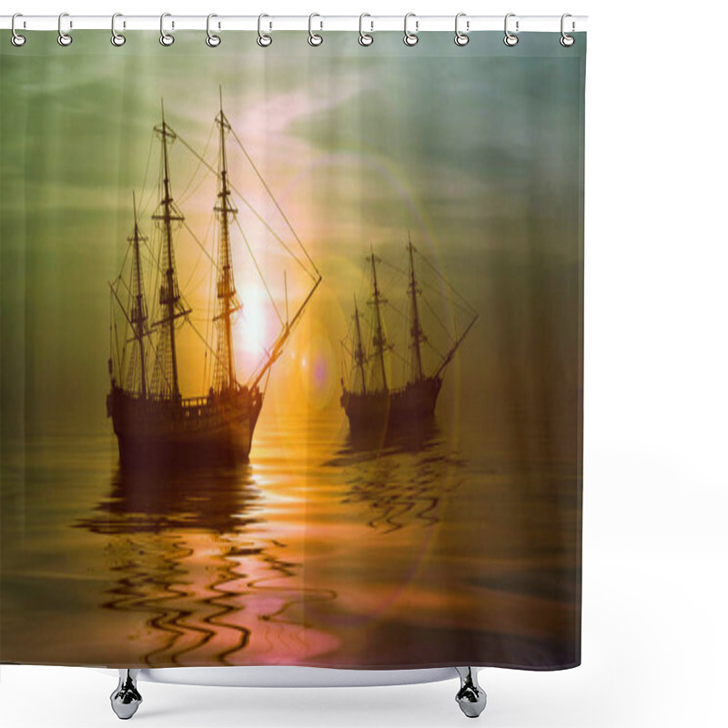 Personality  Sailboats Against Sunset Landscape Shower Curtains