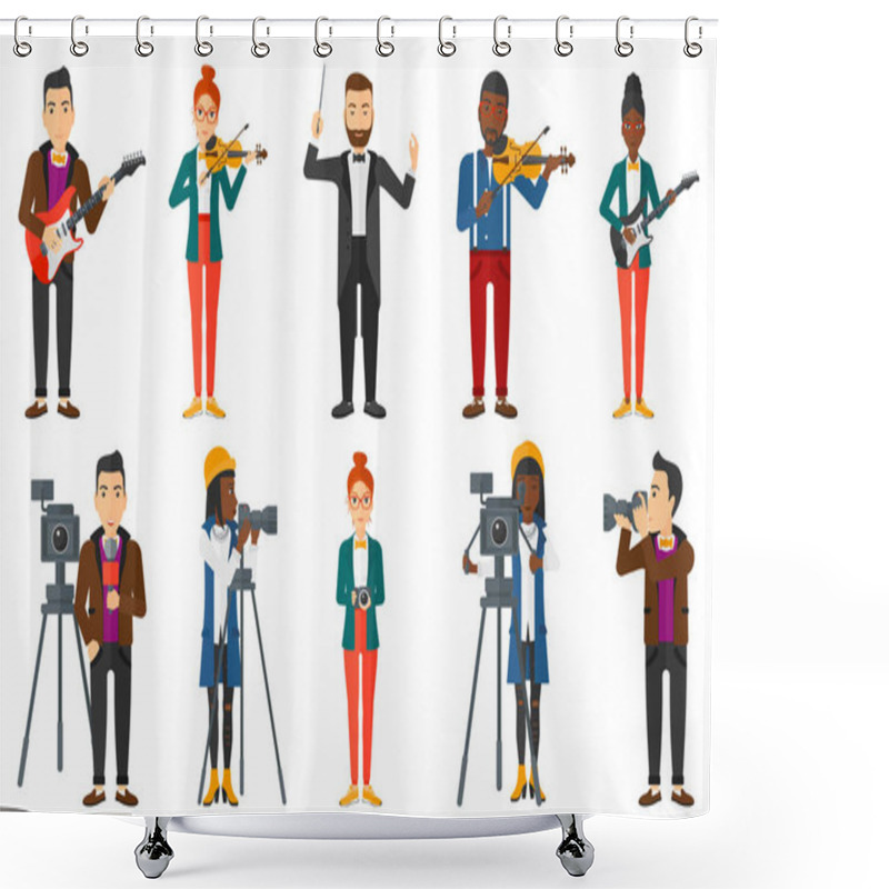 Personality  Vector Set Of Media People Characters. Shower Curtains