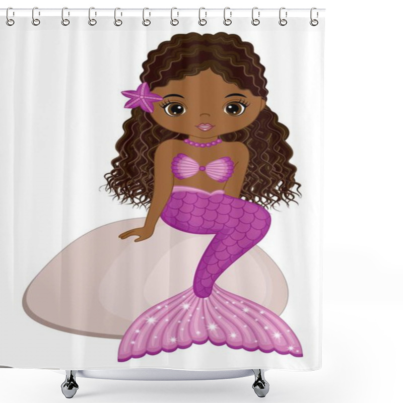 Personality  African American Cute Mermaid With Pink Fishtail Shower Curtains