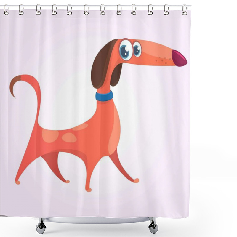 Personality  Cartoon Cute Purebred Dachshund Dog Con. Vector Illustration Isolated On White Background Shower Curtains