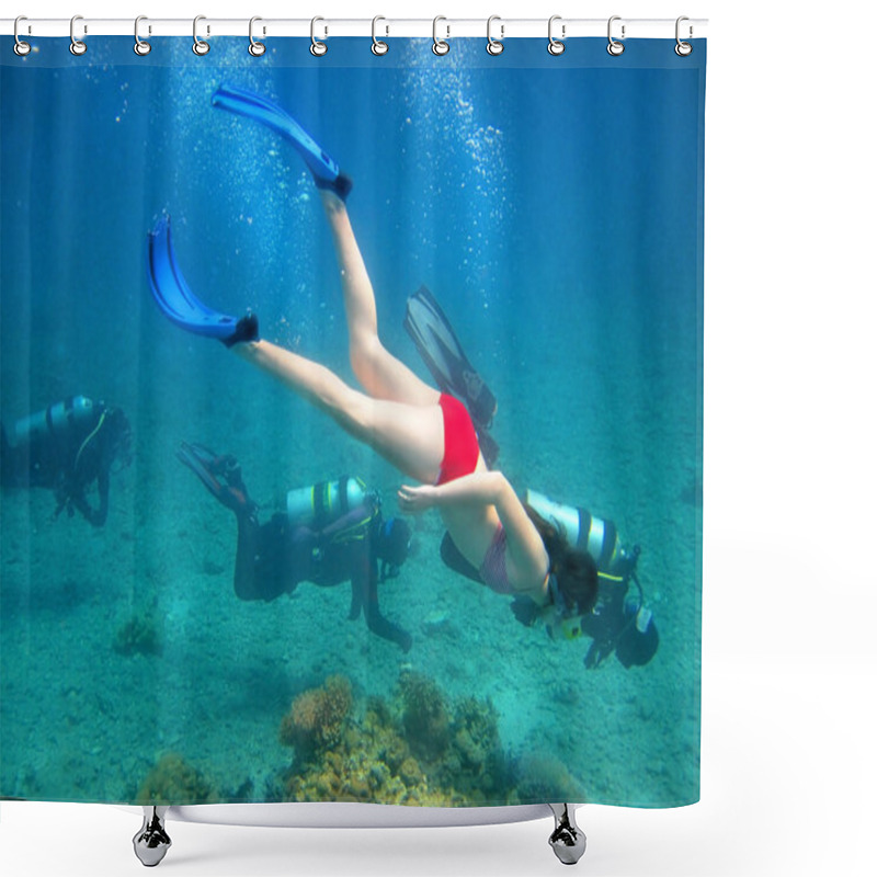 Personality  Young Girl Diver Shower Curtains