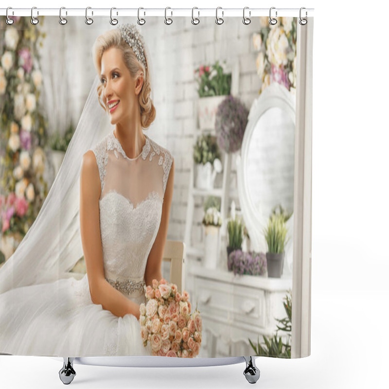 Personality  The Beautiful  Woman Posing In A Wedding Dress Shower Curtains