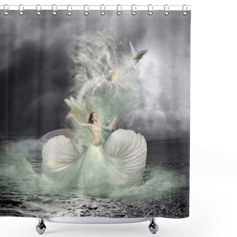 Personality  Sea Nymph And Water Birds Fairytale Shower Curtains