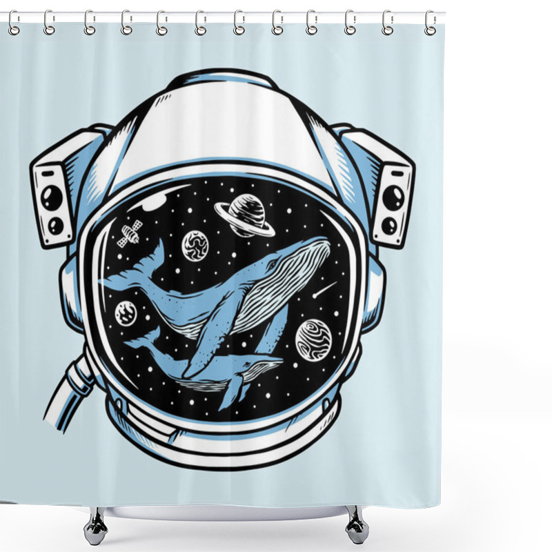 Personality  Whale In Astronaut Helmet Shower Curtains