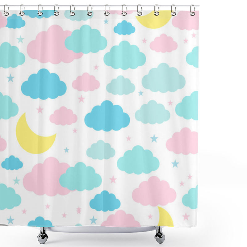 Personality  Childish Seamless Background With Moon Clouds And Stars Shower Curtains