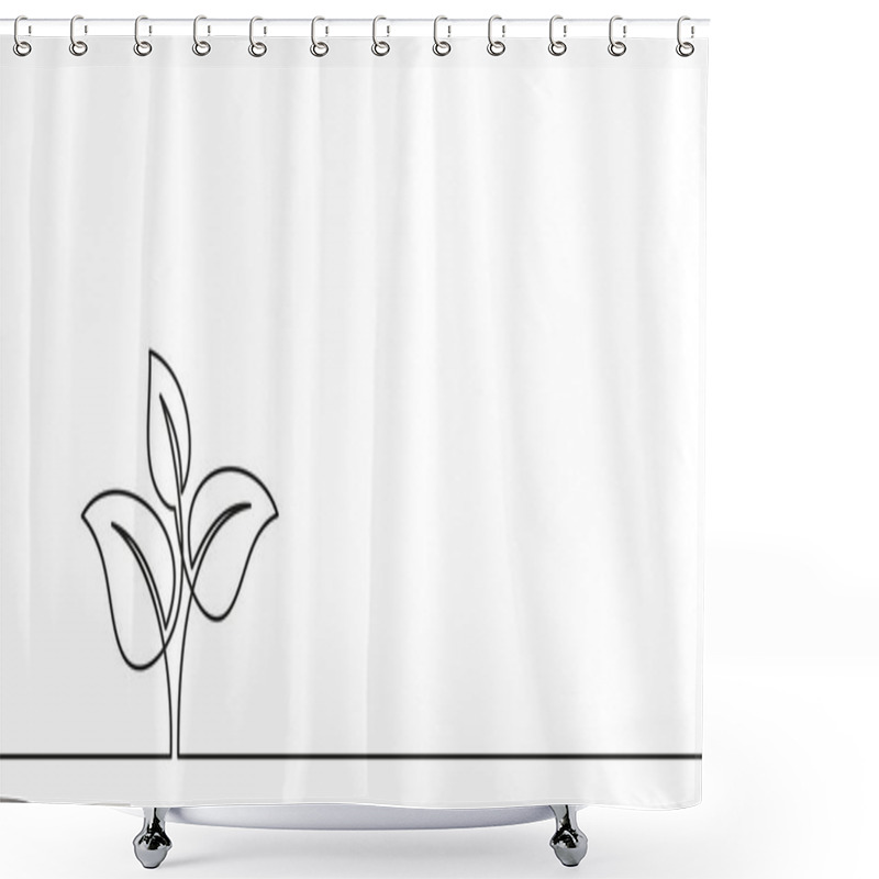 Personality  Continuous Line Drawing Of Growing Sprout, Plant Leaves Grow Seedling Eco Natural Farm Concept Design. Minimalist Contour Vector Illustration Made Of Single Thin Line Black And White Shower Curtains