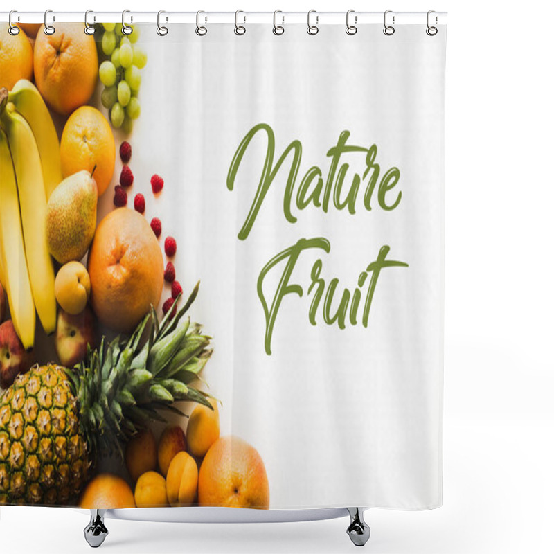 Personality  Top View Of Different Fresh Fruits, Isolated On White, Nature Fruit Inscription Shower Curtains